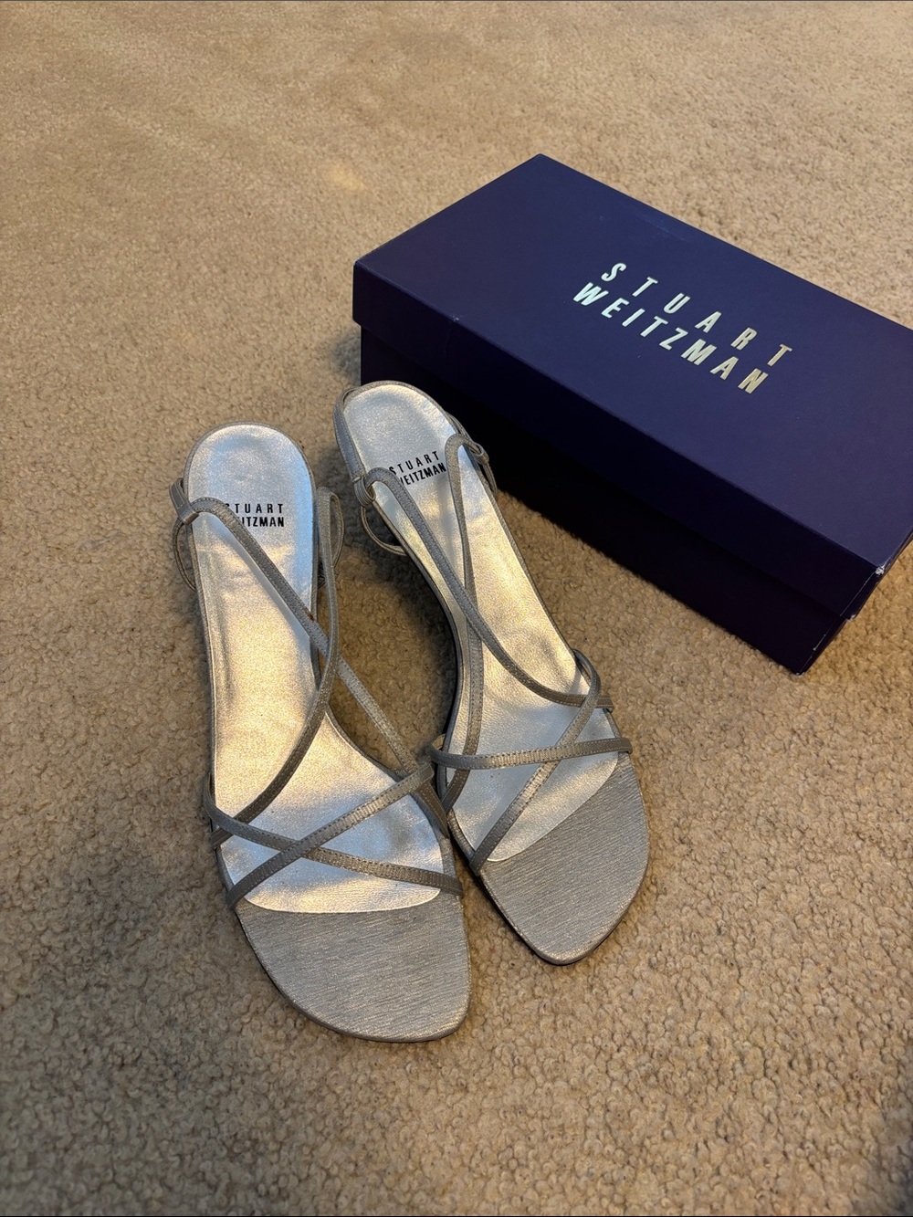 Silver Stuart Weitzman kitten heels